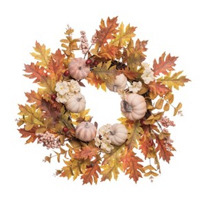 Transpac Fabric 24 in. Multicolor Harvest Pumpkin and Leaves Wreath - 1 of 2