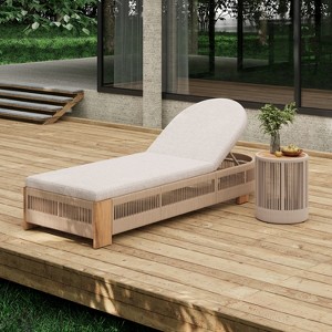 Christopher Knight Home Lariya 2 Piece Outdoor Acacia Wood and Rope Chaise Lounge Chat Set with Cushions and Side Table - 1 of 4