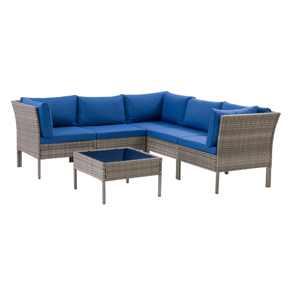 Photos - Garden Furniture CorLiving Parksville 6pc Patio Sectional Set Gray/Blue 