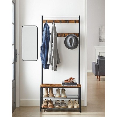 Rustic Brown and Black Hall Tree with Storage Bench