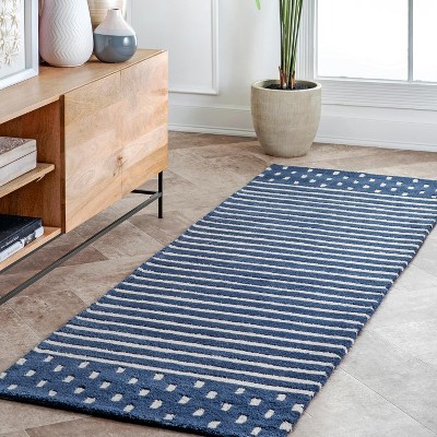Mandia Navy Striped Hand-Tufted Wool Runner Rug, 2' 6" x 8'
