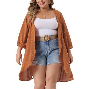 Agnes Orinda Women's Plus Size Open Front 3/4 Sleeve Swiss Dots Lightweight Flowy Casual Cardigan - 1 of 4