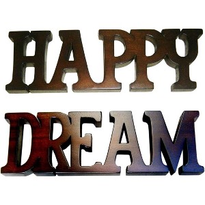 D-ART COLLECTION Happy Dream Wooden Sign Brown Finish - 1 of 1