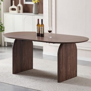 71" Modern Walnut Oval Dining Table with Double Pillar Base,Space-Saving Dining Room Table for Family Gathering-Baofuwish - 1 of 4