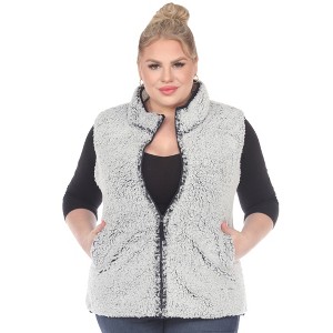 Plus Size Zip up High Pile Fleece vest -White Mark - 1 of 4