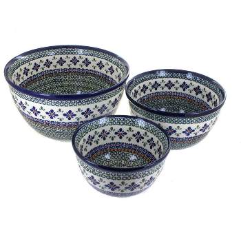 Blue Rose Polish Pottery 1900 Zaklady Mixing Bowl Set