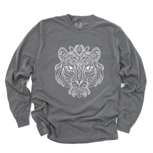Tiger Face Mandala - Women's Garment Dyed Long Sleeve Graphic T-Shirt - 1 of 4