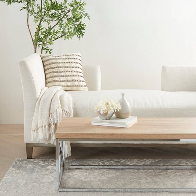 Light Grey Woven Lines and Dots 18" Square Throw Pillow