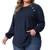 Women's Plus Size Ribbed Knit Button Decoration Crew Neck Long Sleeve Casual Tunic Blouses - Agnes Orinda - 2 of 4