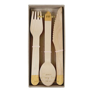 Meri Meri Gold Wooden Cutlery Set (Pack of 24) - 1 of 3