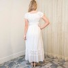 Anna-Kaci Women's White Short Sleeve Maxi Dress with Lace Sleeves Textured Dot Fabric and Crocheted Hem Detail - 4 of 4