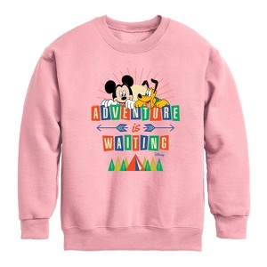 Boys' - Disney - Adventure Is Waiting With Tent Graphic Long Sleeve Fleece Sweatshirt - 1 of 4