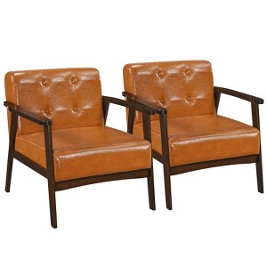 Costway 2PCS Accent Chair Button Tufted Mid-century Modern Lounge Chair with Armrest Brown/Black/Caramel - 1 of 4