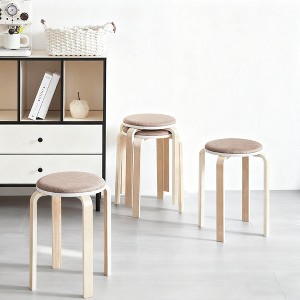 Set of 4 Stackable Stools, Round Backless Chairs for Dining Room, Kitchen, Classroom(Coffee color) - 1 of 4