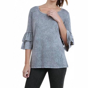 Women's Mineral Washed Layered Ruffled Bell Sleeve Top - umgee - 1 of 4