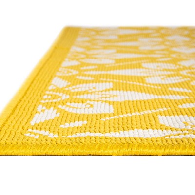 Yellow and Ivory Floral Flat Woven Outdoor Runner Rug