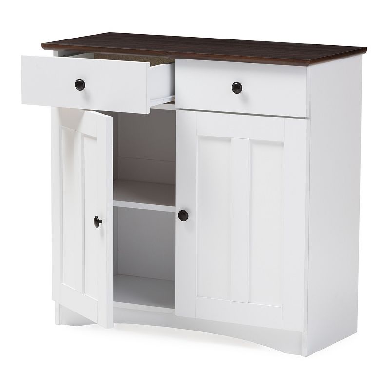 Lauren TwoTone and Buffet Kitchen Cabinet with Two Doors and Two Drawers White/Dark Brown - Baxton Studio, 3 of 9