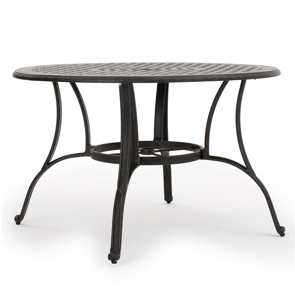 Alfresco Round Cast Aluminum Dining Table Bronze Christopher Knight Home