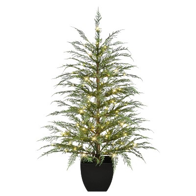Puleo 4' Pre-lit Potted Mountain Cedar Artificial Christmas Tree