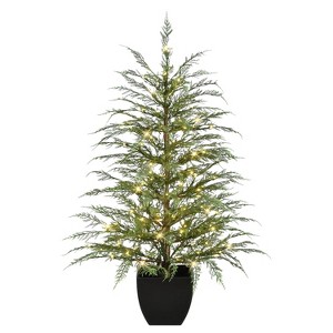 Puleo 4' Pre-lit Potted Mountain Cedar Artificial Christmas Tree - 1 of 4