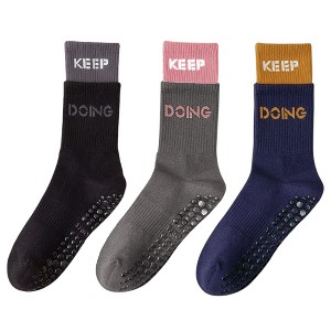 Anna-Kaci Women's 3-Pair Set Mid-Calf Grip Socks with Cushioned Soles and Motivational Text for Yoga Pilates Fitness - 1 of 4