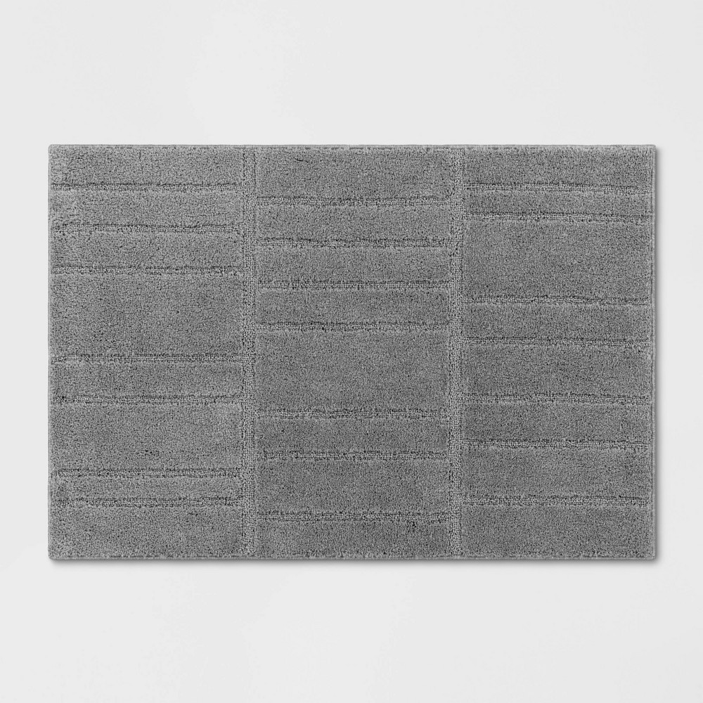 Photos - Doormat 2'6"x3'8" Washable Uneven Blocks Accent Rug Gray - Threshold™