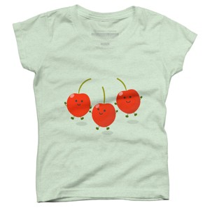Girl's Design By Humans Cute jumping red cherries cartoon illustration By thefrogfactory T-Shirt - 1 of 3