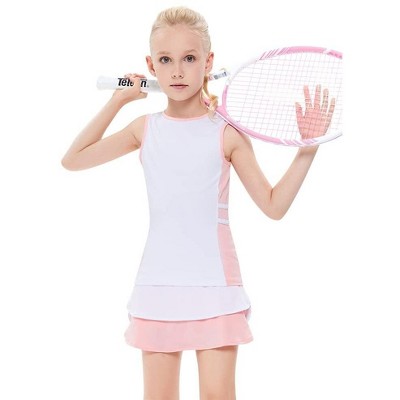 Girls Tennis Dress Golf 2 Piece Outfit Sleeveless Ruffle Skirts with Built-in Shorts Pockets School Sports Activewear