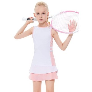 Girls Tennis Dress Golf 2 Piece Outfit Sleeveless Ruffle Skirts with Built-in Shorts Pockets School Sports Activewear - 1 of 4