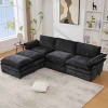U-Shaped Modular Sectional Sofa with 2 Footstools, Sofa with Bluetooth and Charging Console, Chenille Sofa with Wood Frame-Coolbibila - 3 of 4