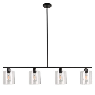 DORESshop Modern 3/4 Light Gold Kitchen Island Pendant Light , Retro Industrial Linear  Ceiling Lights with Clear Glass Shade for Kitchen
