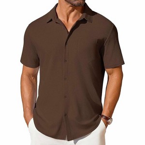 COOFANDY Men's Short Sleeve Button Down Shirt Casual Summer Beach Shirt Waffle Knit Shirts Wrinkle Free Untucked Shirt - 1 of 4