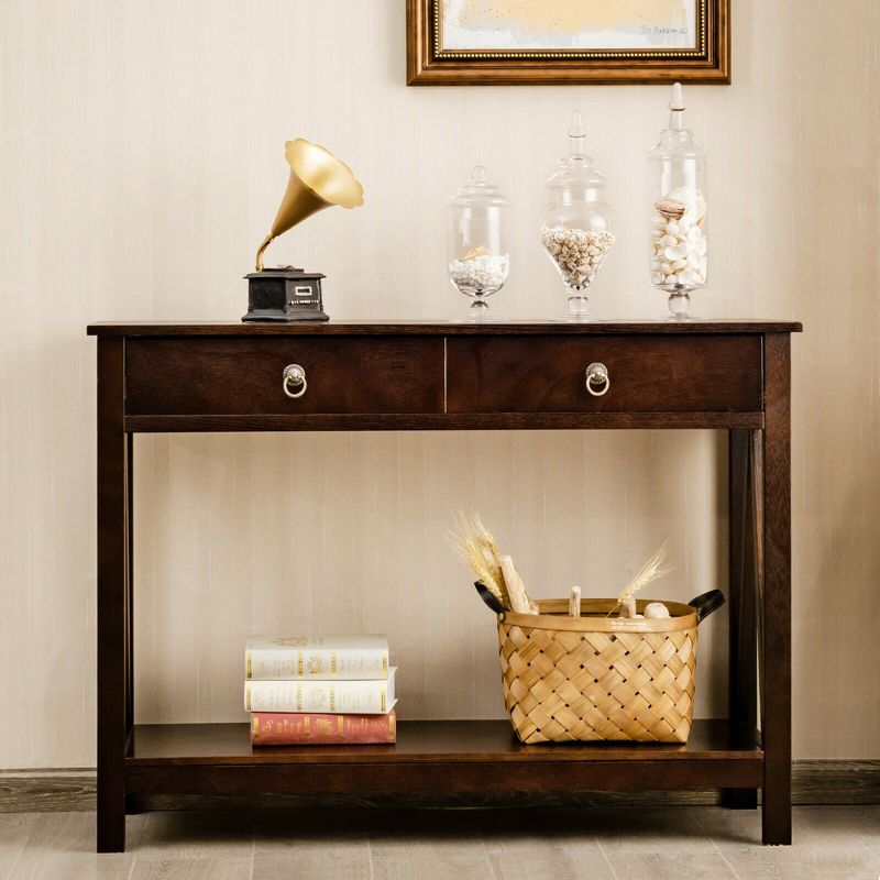 Costway Console Table Accent Sofa Side Table with Drawer Shelf Entryway Espresso, 3 of 11