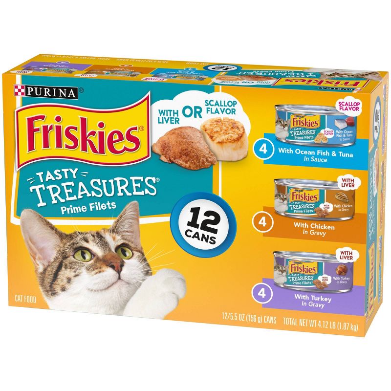 Purina Friskies Tasty Treasures Prime Fillets Ocean Fish, Chicken & Turkey Wet Cat Food - 5.5oz cans, 6 of 10