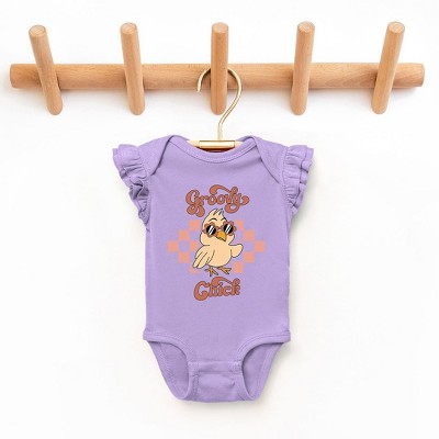 The Juniper Shop Groovy Chick Checkered Baby Flutter Sleeve Bodysuit
