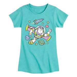 Girls' - Disney - Buzz Space Collage Fitted Short Sleeve Graphic T-Shirt - 1 of 4