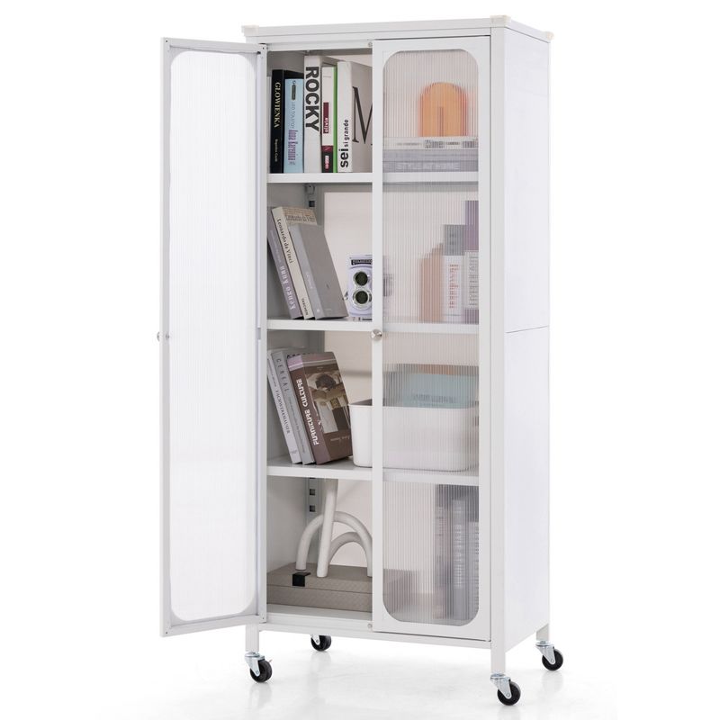 Costway Storage Cabinet with Wheels & 2 Translucent Doors Adjustable Shelves Sideboard, 1 of 11