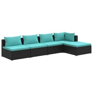 vidaXL 5 Piece Outdoor Patio Lounge Set - Poly Rattan Black with Cushions - Durable Powder Coated Steel Frame - Modular Design - 1 of 4