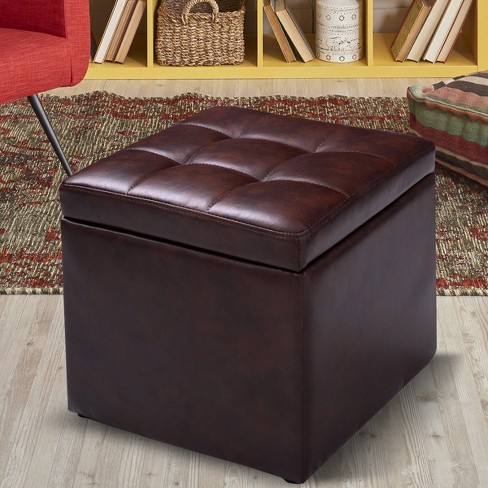 Small PU Leather Rectangular Seat Ottoman Footstool-Red