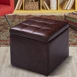 Costway 16''Cube Ottoman Pouffe Storage Box Lounge Seat Footstools with Hinge Top Red Brown