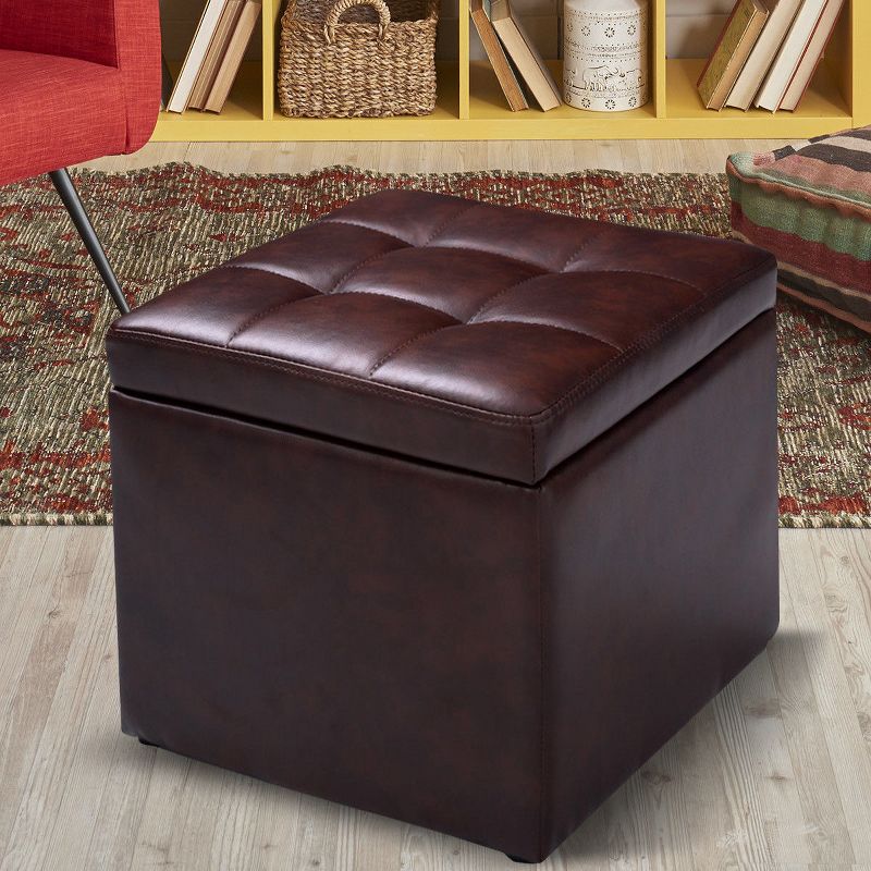 Costway 16''Cube Ottoman Pouffe Storage Box Lounge Seat Footstools with Hinge Top Red Brown, 1 of 11