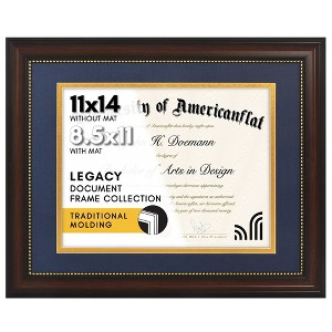 Americanflat Ornate 11x14 Diploma Frame in Beaded Mahogany, Certificate Frame with Blue and Gold Mat Displays - 1 of 1