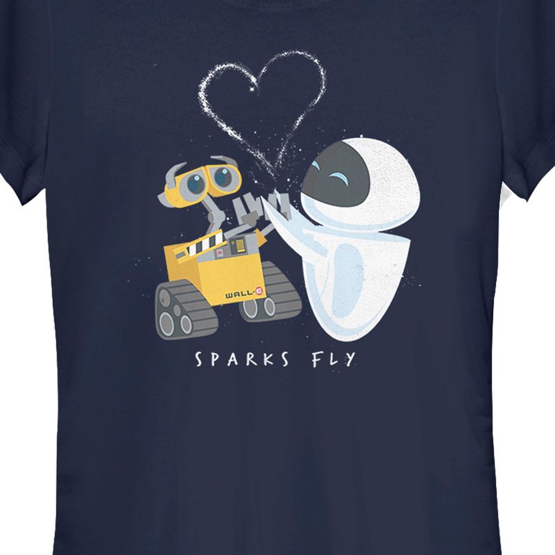 Juniors Womens Wall-E Valentine's Day EVE Sparks Fly T-Shirt, 2 of 5