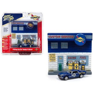 1967 Chevrolet Camaro #15 "Sunoco" & "Sunoco" Exterior Service Gas Station Facade Diorama 1/64 Diecast Johnny Lightning - 1 of 4