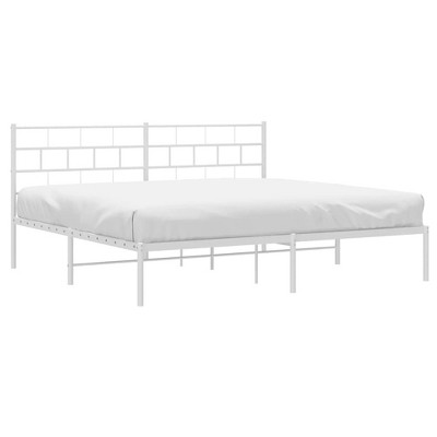 vidaXL White Metal Bed Frame with Headboard - Powder Coated Steel Material