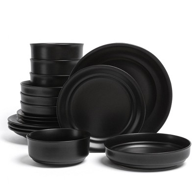 over&back 16pc Rimmed Hand-Finished Stoneware Dinnerware Set Semi-Matte