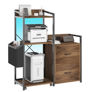 Coucheta 2-Drawer File Cabinet for Letter/Legal/A4 Files with Power Outlet, LED Lights, Open Shelf & Printer/Shredder Storage for Home Office - 1 of 4