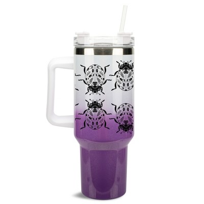 Elanze Designs Floral Beetle Bug Insect 40 oz. Stainless Steel, Large Water Bottle Coffee Mug, Spill & Leak Resistant, Thermal Travel Tumbler with