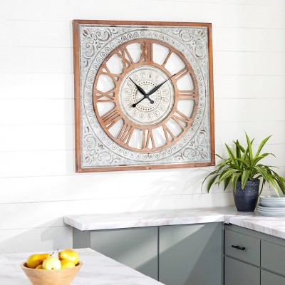 36" Brown and Gray Metal Scroll Farmhouse Wall Clock
