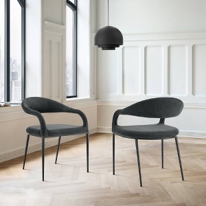 Armen Living Set of 2 Morgan Upholstered Dining Chairs with Iron and Fabric Matte Black/Charcoal - 1 of 4